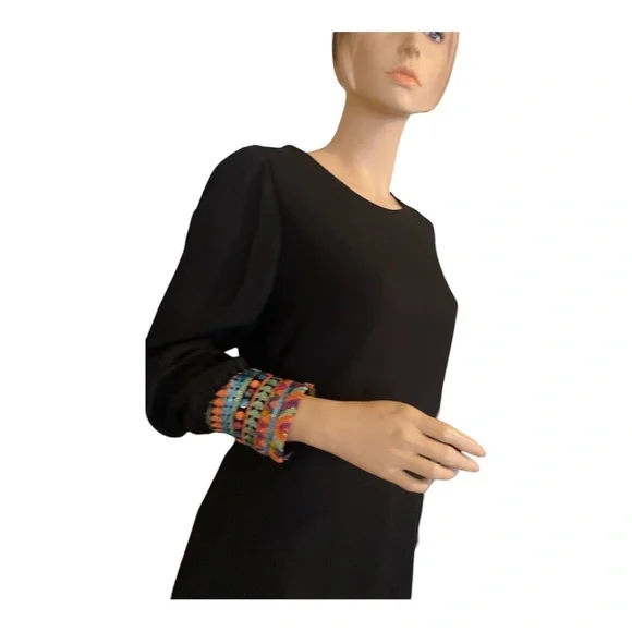 Multi Color Embellished Cuff Dress, Black, - Picture 3 of 5